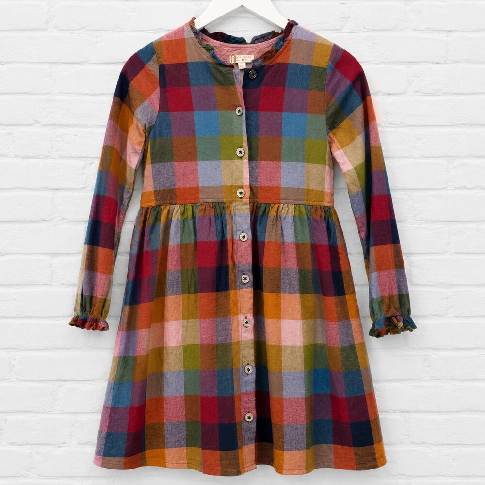 Pink Chicken Girls Plaid Cotton Dress Long Sleeve Size 12Y Fall Orange Purple
